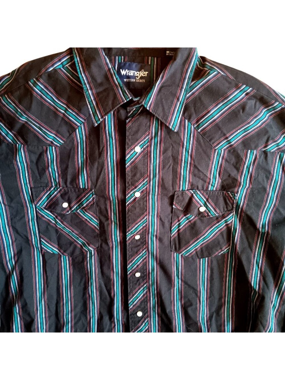 2XT Vintage Wrangler Western Shirt Striped Snap Cowboy Black Purple 1990's